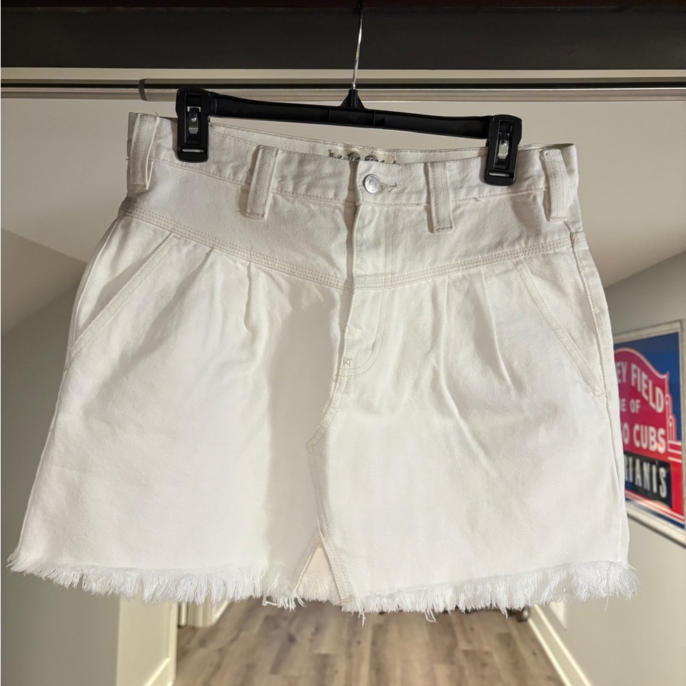 We The Free Cream Denim Pleated Skirt